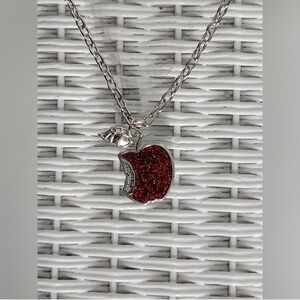 Vibrant Red Apple Pendant Silver Necklace
